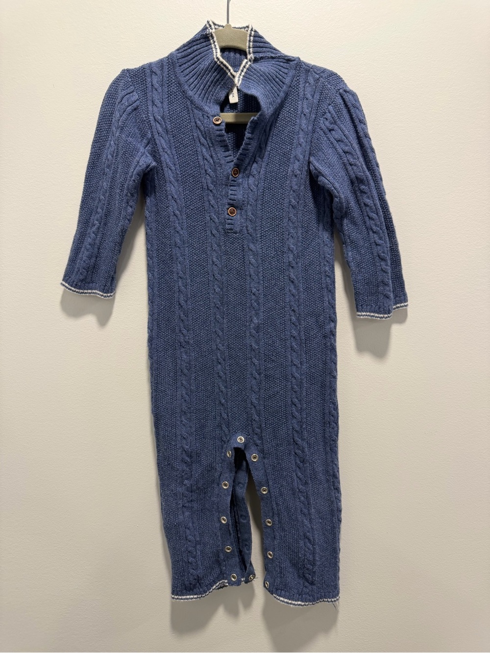 Janie and Jack Blue Cable Knit One-Piece Romper